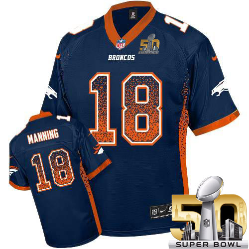 Men's Elite Peyton Manning Super Bowl L Nike Jersey Navy Blue - #18 Drift Fashion NFL Denver Broncos